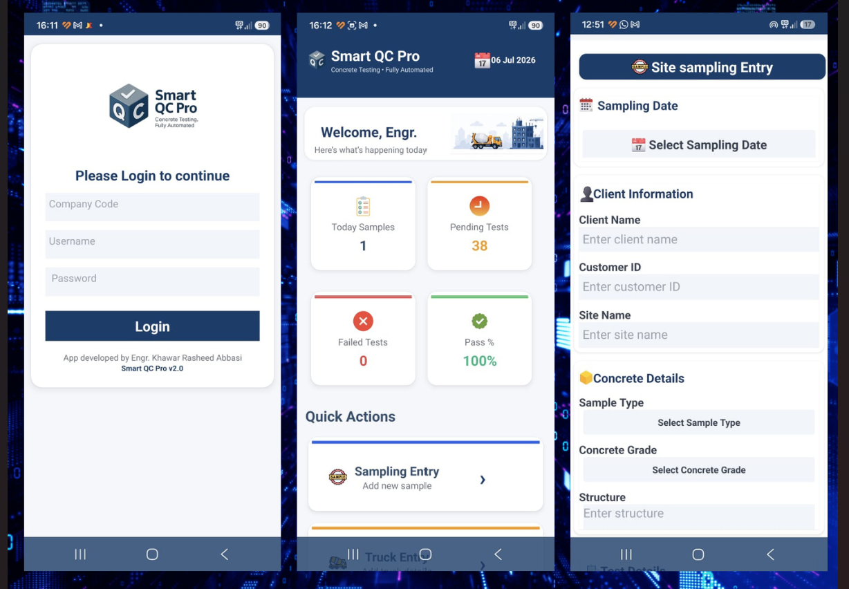 Smart QC Pro mobile app — site sampling with GPS